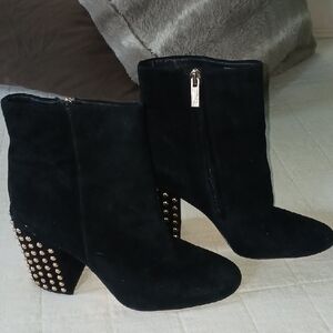 Jessica Simpson Black and Gold Heeled Boots with Studded Detail